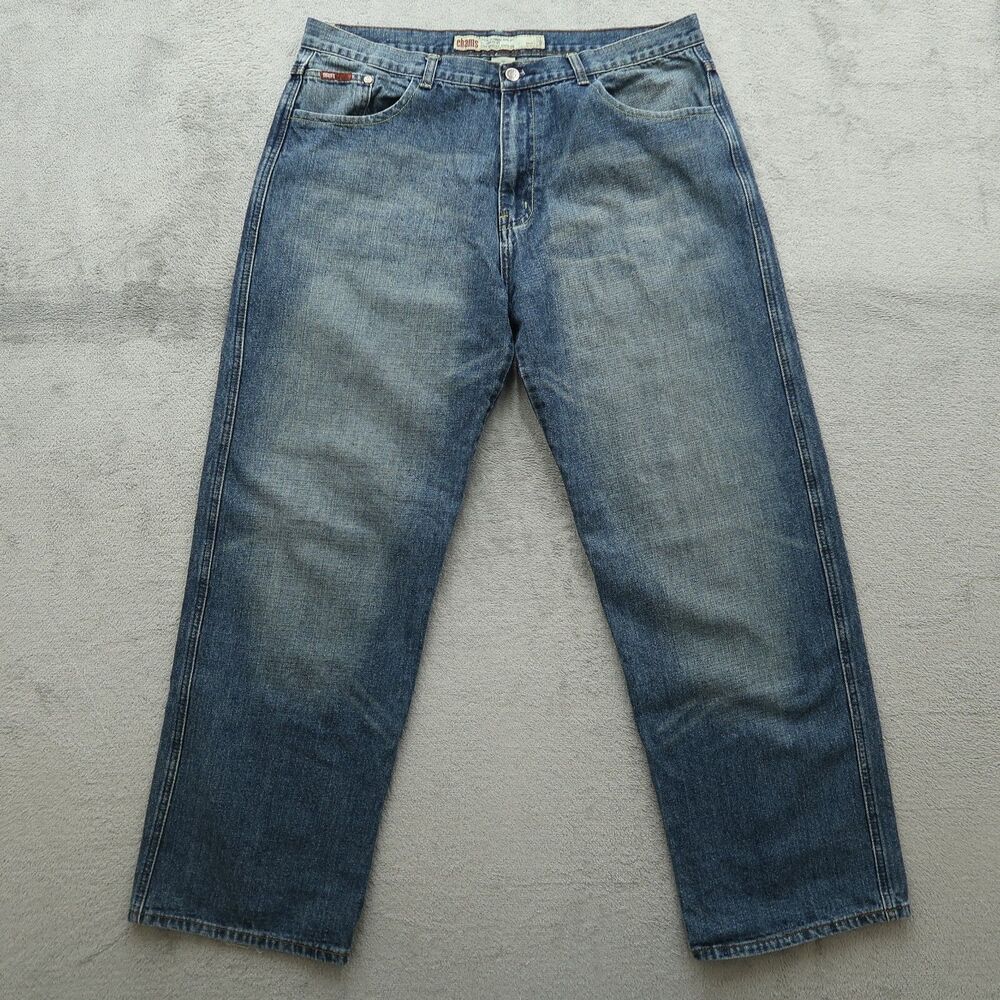 Chams Jeans Mens 38x31 Blue Relaxed Fit Straight Leg Denim Medium Stone Wash